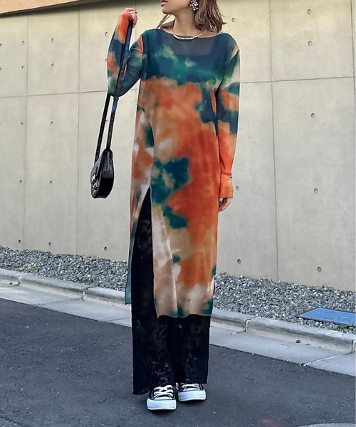 mi via loca（ミヴィアロカ）の「チュールタイダイレイヤードワンピース（ワンピース・レディース・レッド/グリーン/グレー・FREE）」の21枚目の写真