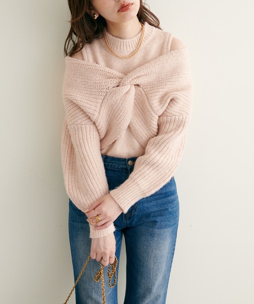 natural couture(ナチュラルクチュール)の「WEB限定/リバイバルアイテム/ほわほわクロスニットアンサンブル(ニット/セーター・レディース・ベージュ/ブラウン/オフホワイト/ピンク系その他・FREE)」の4枚目の写真