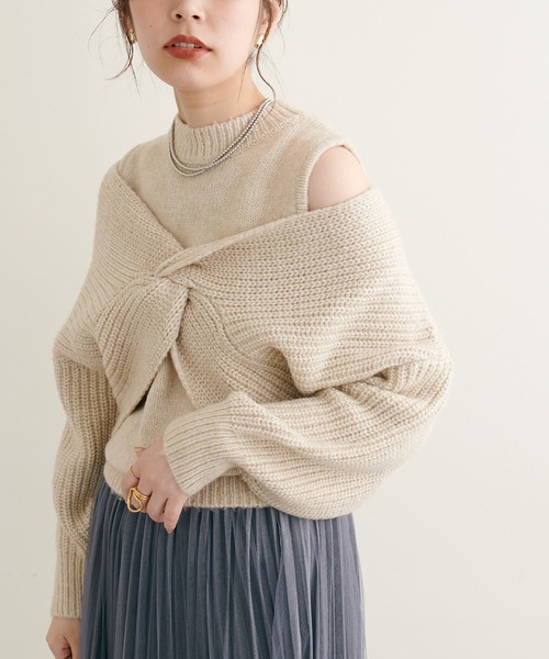 natural couture(ナチュラルクチュール)の「WEB限定/リバイバルアイテム/ほわほわクロスニットアンサンブル(ニット/セーター・レディース・ベージュ/ブラウン/オフホワイト/ピンク系その他・FREE)」の16枚目の写真