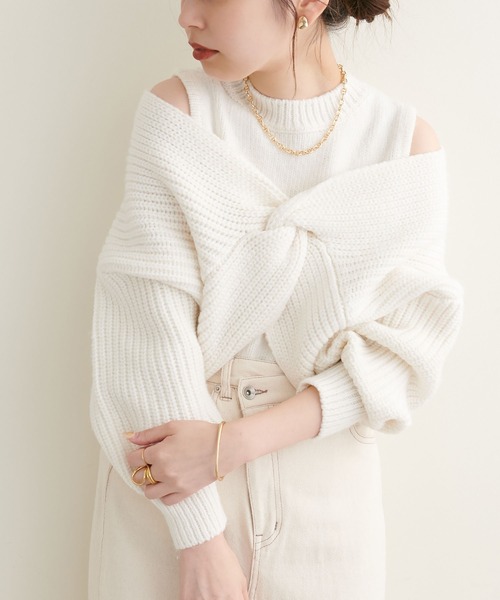 natural couture(ナチュラルクチュール)の「WEB限定/リバイバルアイテム/ほわほわクロスニットアンサンブル(ニット/セーター・レディース・ベージュ/ブラウン/オフホワイト/ピンク系その他・FREE)」の5枚目の写真