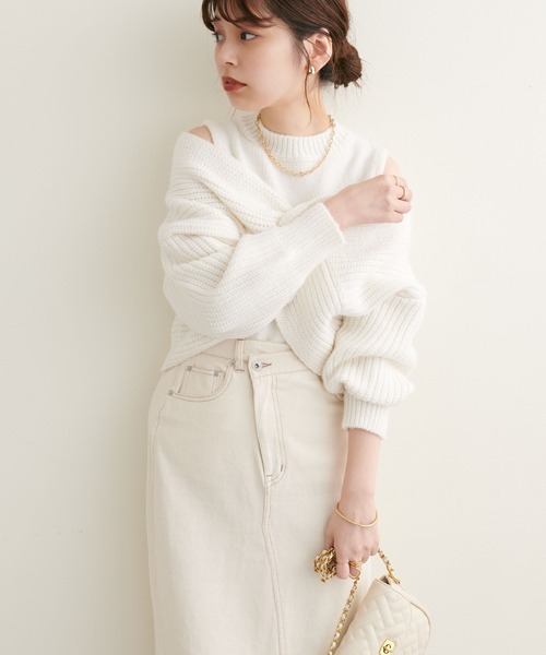 natural couture(ナチュラルクチュール)の「WEB限定/リバイバルアイテム/ほわほわクロスニットアンサンブル(ニット/セーター・レディース・ベージュ/ブラウン/オフホワイト/ピンク系その他・FREE)」の7枚目の写真