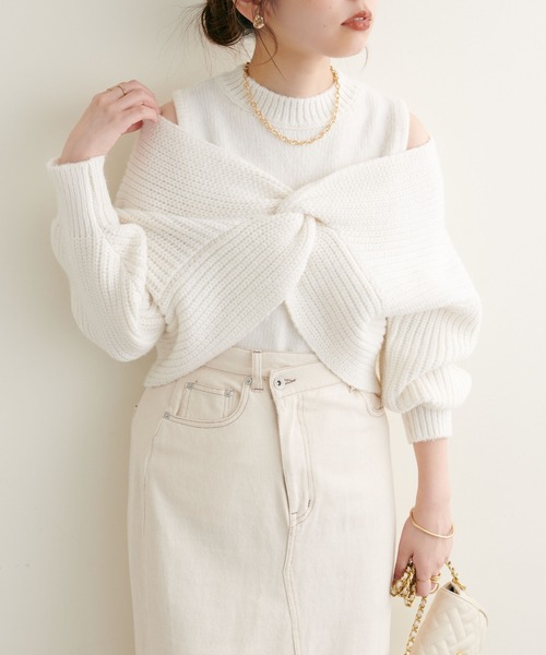 natural couture(ナチュラルクチュール)の「WEB限定/リバイバルアイテム/ほわほわクロスニットアンサンブル(ニット/セーター・レディース・ベージュ/ブラウン/オフホワイト/ピンク系その他・FREE)」の6枚目の写真
