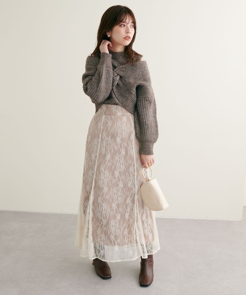 natural couture(ナチュラルクチュール)の「WEB限定/リバイバルアイテム/ほわほわクロスニットアンサンブル(ニット/セーター・レディース・ベージュ/ブラウン/オフホワイト/ピンク系その他・FREE)」の13枚目の写真