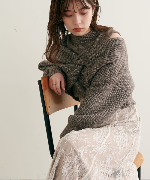 natural couture(ナチュラルクチュール)の「WEB限定/リバイバルアイテム/ほわほわクロスニットアンサンブル(ニット/セーター・レディース・ベージュ/ブラウン/オフホワイト/ピンク系その他・FREE)」の9枚目の写真