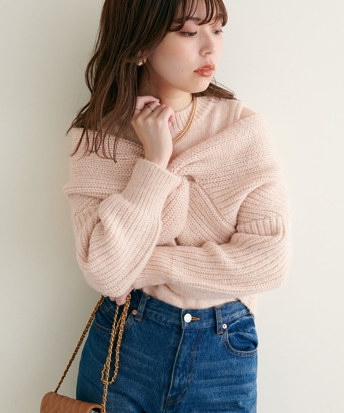 natural couture(ナチュラルクチュール)の「WEB限定/リバイバルアイテム/ほわほわクロスニットアンサンブル(ニット/セーター・レディース・ベージュ/ブラウン/オフホワイト/ピンク系その他・FREE)」の21枚目の写真