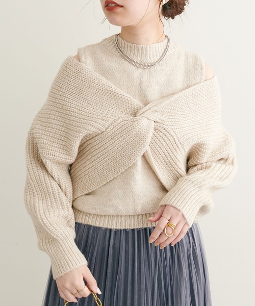 natural couture(ナチュラルクチュール)の「WEB限定/リバイバルアイテム/ほわほわクロスニットアンサンブル(ニット/セーター・レディース・ベージュ/ブラウン/オフホワイト/ピンク系その他・FREE)」の15枚目の写真