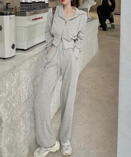 PRIVATE BEACH(プライベートビーチ)の「2点セットルームウェア 指穴ダブルジップパーカー&スウェットパンツ(ルームウェア/パジャマ・レディース・グレー/ブラック/ピンク・M/L)」の11枚目の写真