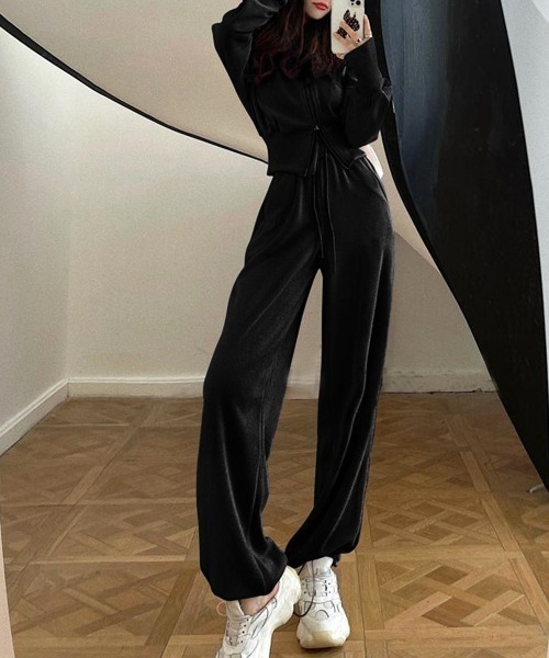 PRIVATE BEACH(プライベートビーチ)の「2点セットルームウェア 指穴ダブルジップパーカー&スウェットパンツ(ルームウェア/パジャマ・レディース・グレー/ブラック/ピンク・M/L)」の12枚目の写真