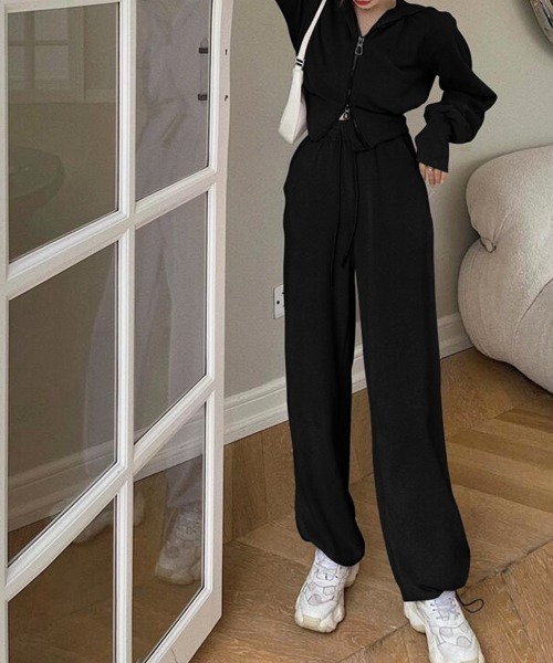 PRIVATE BEACH(プライベートビーチ)の「2点セットルームウェア 指穴ダブルジップパーカー&スウェットパンツ(ルームウェア/パジャマ・レディース・グレー/ブラック/ピンク・M/L)」の15枚目の写真