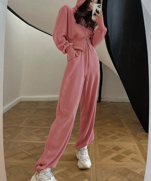 PRIVATE BEACH(プライベートビーチ)の「2点セットルームウェア 指穴ダブルジップパーカー&スウェットパンツ(ルームウェア/パジャマ・レディース・グレー/ブラック/ピンク・M/L)」の16枚目の写真