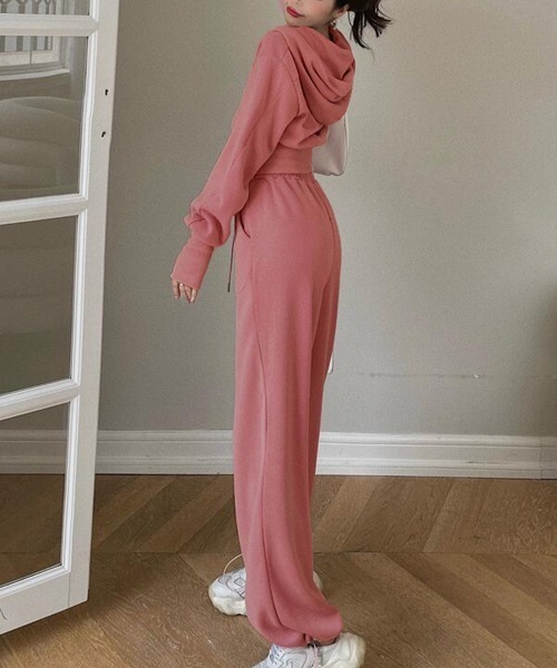 PRIVATE BEACH(プライベートビーチ)の「2点セットルームウェア 指穴ダブルジップパーカー&スウェットパンツ(ルームウェア/パジャマ・レディース・グレー/ブラック/ピンク・M/L)」の6枚目の写真