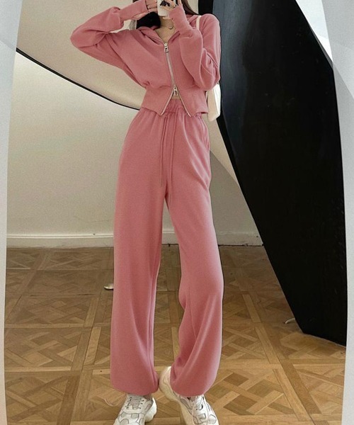 PRIVATE BEACH(プライベートビーチ)の「2点セットルームウェア 指穴ダブルジップパーカー&スウェットパンツ(ルームウェア/パジャマ・レディース・グレー/ブラック/ピンク・M/L)」の8枚目の写真