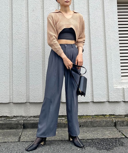 Jewelobe(ジュエローブ)の「ポロカラーUネック変形ショートプルオーバー(ニット/セーター・レディース・アイボリー/ベージュ/ブラウン・FREE)」の17枚目の写真