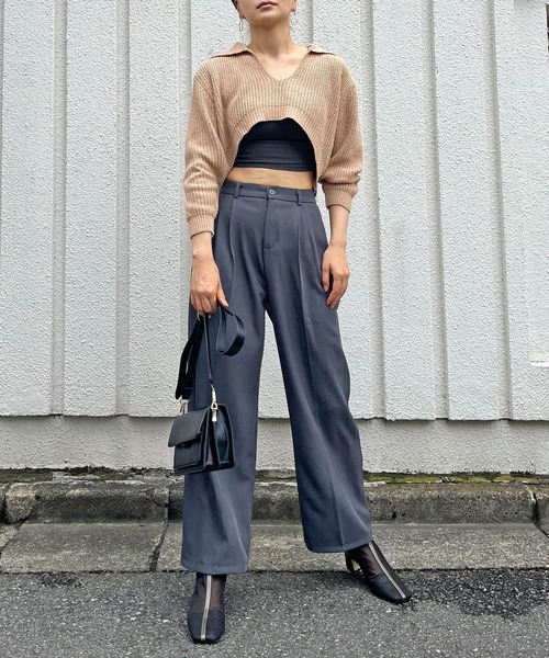 Jewelobe(ジュエローブ)の「ポロカラーUネック変形ショートプルオーバー(ニット/セーター・レディース・アイボリー/ベージュ/ブラウン・FREE)」の12枚目の写真