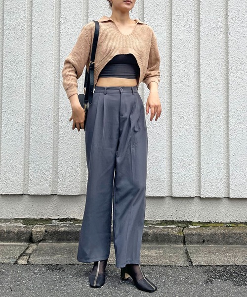 Jewelobe(ジュエローブ)の「ポロカラーUネック変形ショートプルオーバー(ニット/セーター・レディース・アイボリー/ベージュ/ブラウン・FREE)」の13枚目の写真