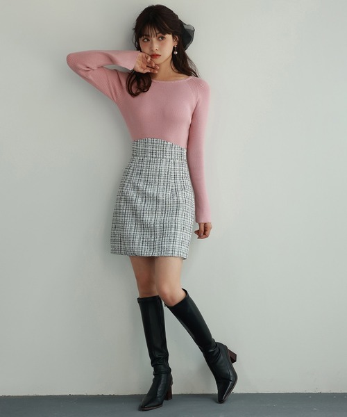 SAISON DE PAPILLON(セゾンドパピヨン)の「ツイード生地ペチパン付きミニスカート(スカート・レディース・ホワイト/ブラック/ピンク・S/M/L)」の6枚目の写真