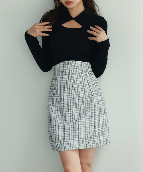 セール】ツイード生地ペチパン付きミニスカート（スカート