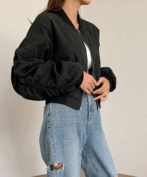 セール 22 Aw 秋冬 韓国ファッション レディース アウター シャーリングスリーブショート丈ブルゾン Ma 1 Ma 1 Dalfwin ダールフィン のファッション通販 Zozotown