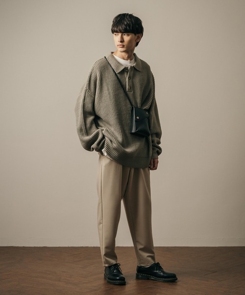 Rocky Monroe（ロッキーモンロー）の「オーバーサイズ ドロップショルダー ポロニットセーター（ニット/セーター・メンズ・ブラック/ベージュ/グレー/オフホワイト・M/L/XL）」の15枚目の写真