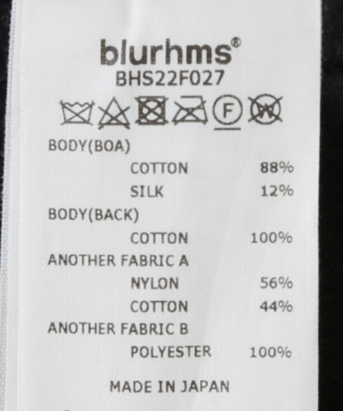 Blurhms コットンシルクプルオーバー blurhms / ブラームス】Cotton Silk Fleece Snap P/O（ブルゾン