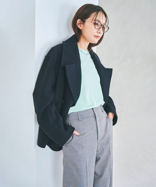 23区（ニジュウサンク）の「ヘリンボーン ショート ピーコート（ピーコート・レディース・ネイビー系/黄土色系・32）」の7枚目の写真