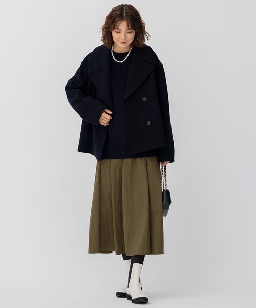 23区（ニジュウサンク）の「ヘリンボーン ショート ピーコート（ピーコート・レディース・ネイビー系/黄土色系・32）」の12枚目の写真