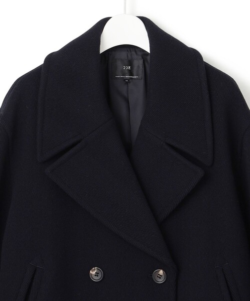 23区（ニジュウサンク）の「ヘリンボーン ショート ピーコート（ピーコート・レディース・ネイビー系/黄土色系・32）」の8枚目の写真