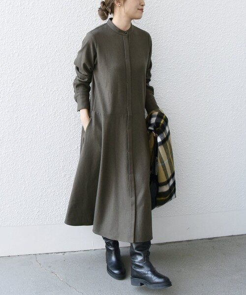 セール】SHIPS any: ウールブレンド ヘム フレア シャツ ワンピース