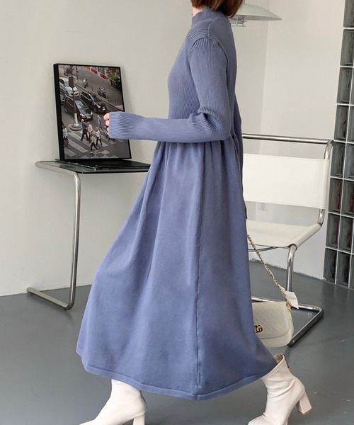 BANNER SELECT(バナーセレクト)の「ハイネックリブニット切り替えワンピース(ワンピース・レディース・ブルーグレー/ブラック/カーキ/ボルドー/ベージュ/グレー・L/M/S)」の14枚目の写真