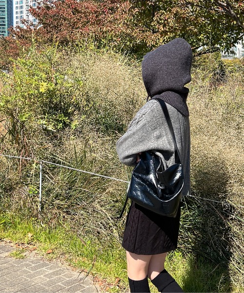 by muni:r（バイ ムニール）の「フードストリングバラクラバ（キャップ・レディース・ブラック/アイボリー/チャコール/ベージュ・ONE SIZE）」の6枚目の写真