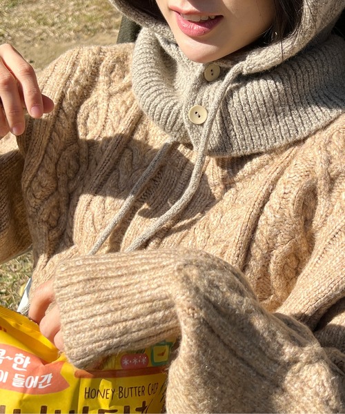 by muni:r（バイ ムニール）の「フードストリングバラクラバ（キャップ・レディース・ブラック/アイボリー/チャコール/ベージュ・ONE SIZE）」の12枚目の写真