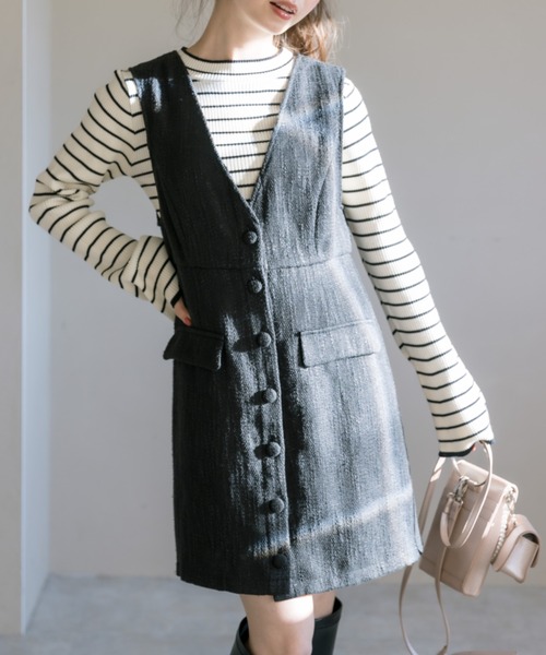 OLIVE des OLIVE（オリーブデオリーブ）の「Vネックジャンスカ（ワンピース・レディース・ラベンダー/スミクロ/ブラック・FREE）」の2枚目の写真