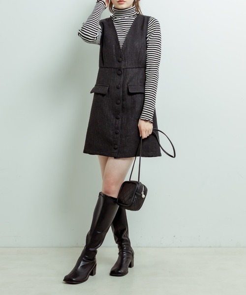 OLIVE des OLIVE（オリーブデオリーブ）の「Vネックジャンスカ（ワンピース・レディース・ラベンダー/スミクロ/ブラック・FREE）」の6枚目の写真