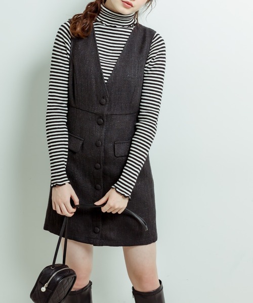 OLIVE des OLIVE（オリーブデオリーブ）の「Vネックジャンスカ（ワンピース・レディース・ラベンダー/スミクロ/ブラック・FREE）」の5枚目の写真