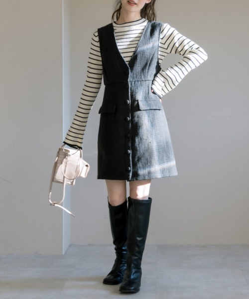 OLIVE des OLIVE（オリーブデオリーブ）の「Vネックジャンスカ（ワンピース・レディース・ラベンダー/スミクロ/ブラック・FREE）」の4枚目の写真