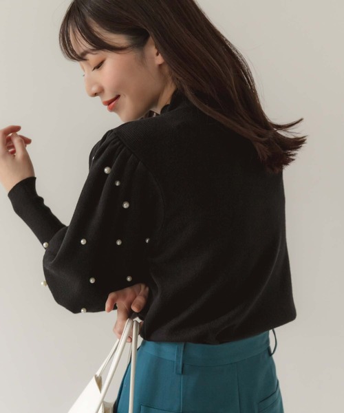 fifth(フィフス)の「パール付きバルーンスリーブニット(ニット/セーター・レディース・ベージュ/ホワイト/ブラック・M)」の8枚目の写真