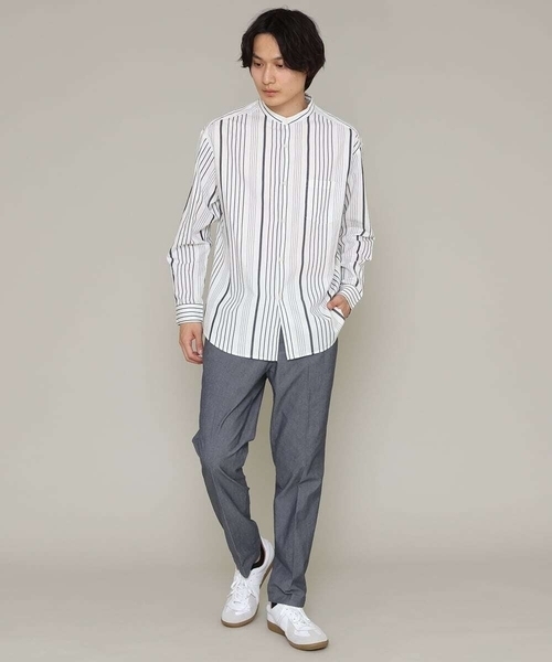 a.v.v(アーヴェヴェ)の「ストライプ柄バンドカラーワイドシャツ(シャツ/ブラウス・メンズ・ホワイト/ブルー・46/48/50)」の8枚目の写真