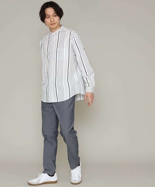 a.v.v(アーヴェヴェ)の「ストライプ柄バンドカラーワイドシャツ(シャツ/ブラウス・メンズ・ホワイト/ブルー・46/48/50)」の9枚目の写真