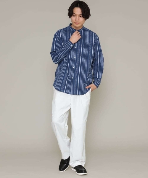 a.v.v(アーヴェヴェ)の「ストライプ柄バンドカラーワイドシャツ(シャツ/ブラウス・メンズ・ホワイト/ブルー・46/48/50)」の12枚目の写真