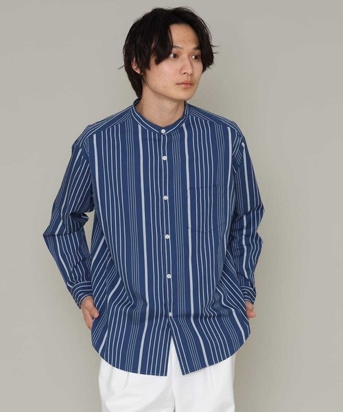 a.v.v(アーヴェヴェ)の「ストライプ柄バンドカラーワイドシャツ(シャツ/ブラウス・メンズ・ホワイト/ブルー・46/48/50)」の21枚目の写真