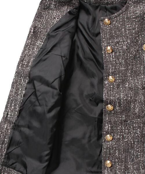 KOBE LETTUCE（コウベレタス）の「ゴールドボタンツイードジャケット（ノーカラージャケット・レディース・ブラック/オフホワイト・FREE）」の4枚目の写真