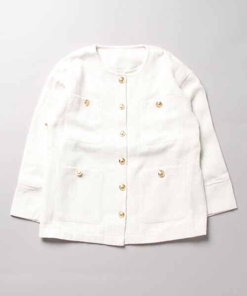 KOBE LETTUCE（コウベレタス）の「ゴールドボタンツイードジャケット（ノーカラージャケット・レディース・ブラック/オフホワイト・FREE）」の14枚目の写真