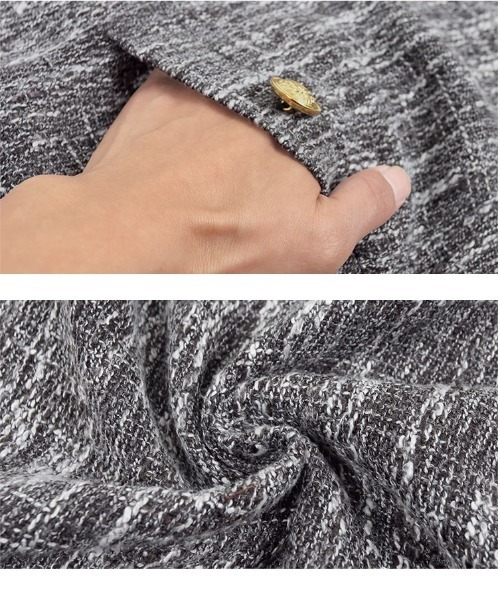 KOBE LETTUCE（コウベレタス）の「ゴールドボタンツイードジャケット（ノーカラージャケット・レディース・ブラック/オフホワイト・FREE）」の11枚目の写真