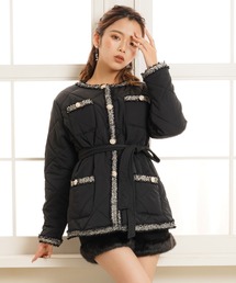 キルティングパールボタンコート