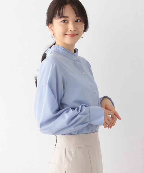 GLOBAL WORK(グローバルワーク)の「お手入れらくらく襟フリル2WAYブラウス/176631(シャツ/ブラウス・レディース・ライトブルー/ホワイト/ストライプ/チェック・MEDIUM/LARGE)」の19枚目の写真
