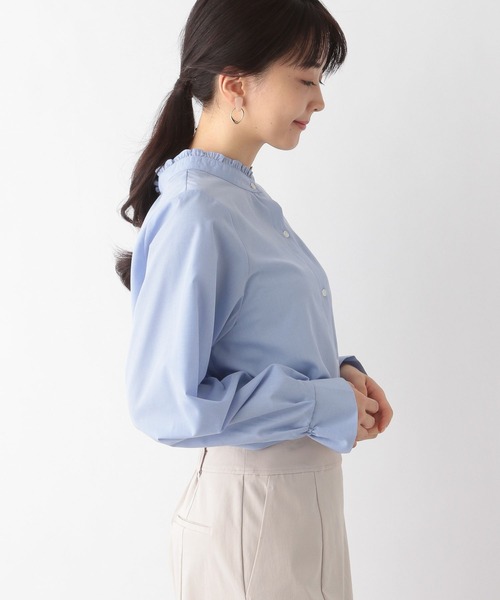 GLOBAL WORK(グローバルワーク)の「お手入れらくらく襟フリル2WAYブラウス/176631(シャツ/ブラウス・レディース・ライトブルー/ホワイト/ストライプ/チェック・MEDIUM/LARGE)」の20枚目の写真