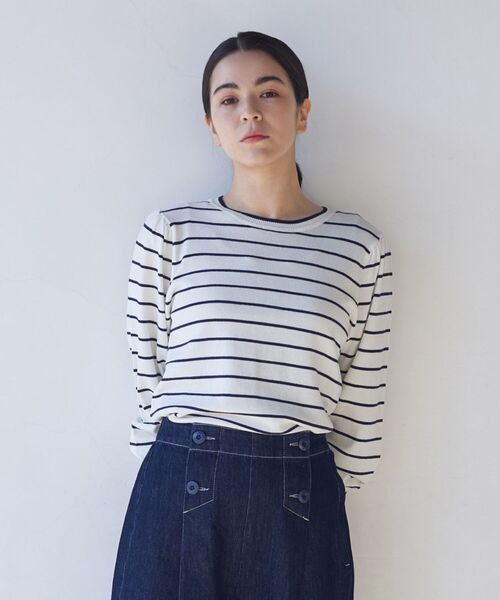 100回洗えるボーダーミドル丈プルオーバー