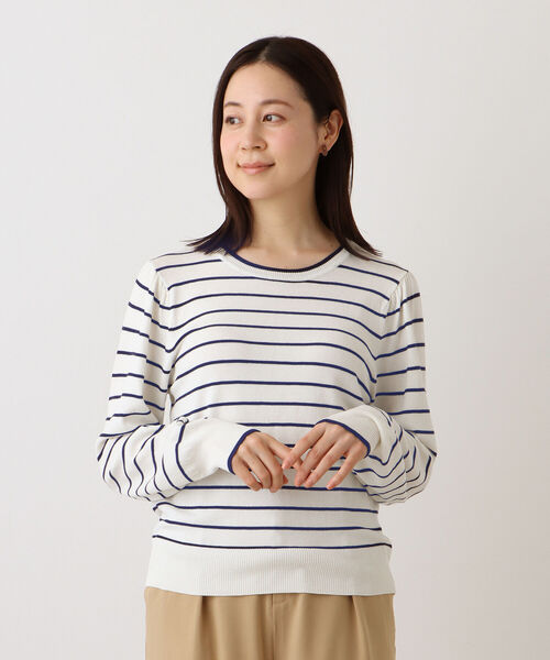 100回洗えるボーダーミドル丈プルオーバー