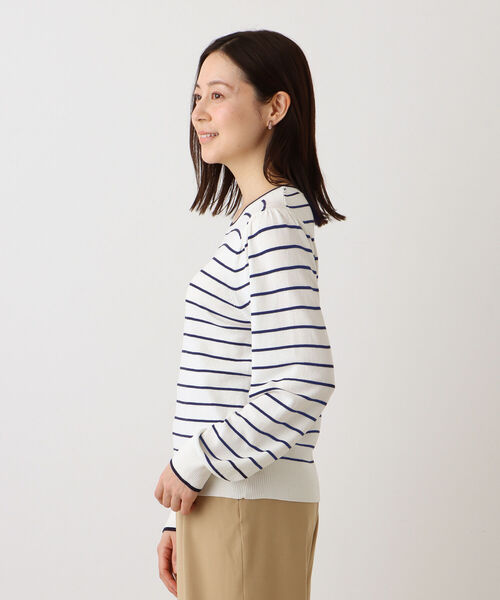 100回洗えるボーダーミドル丈プルオーバー