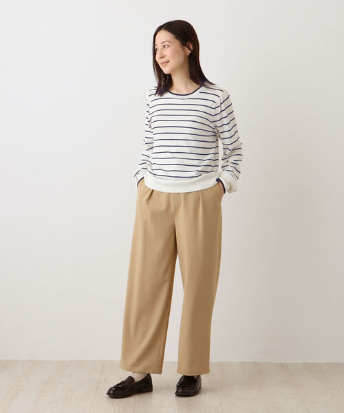 100回洗えるボーダーミドル丈プルオーバー